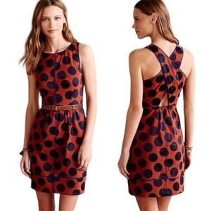 Maeve Anthropologie Dress  Size 8 US Blue‎ Orange Polka Dot Crisscross "Rokin"